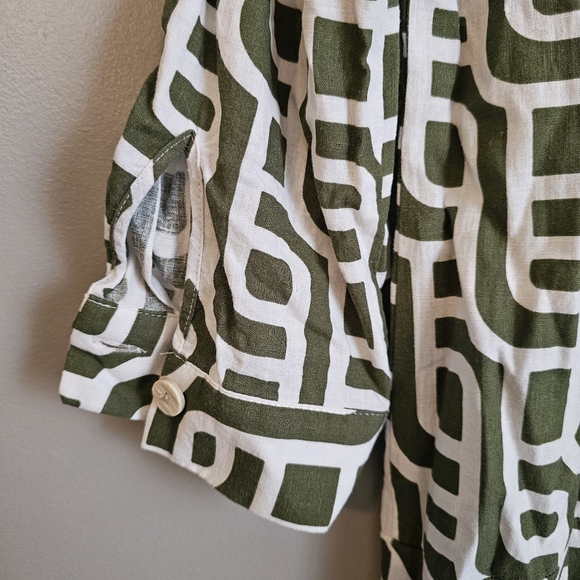 Zara linen blend geometric print collared Mini Dress Size Small - Picture 4 of 5